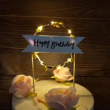 

Luminous LED Rattan Wreath Floral Flag Cake Decoration