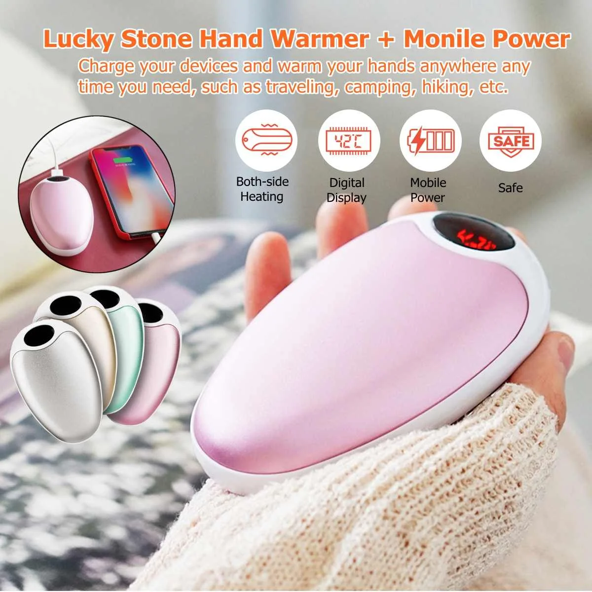 

5200mAh USB P ocket Heater Hand Warmer Portable Mobile Power Supply Temperature Digital display Double Heating Aluminum Alloy