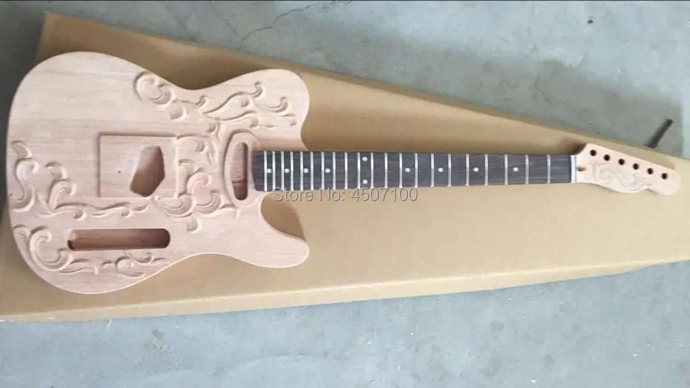 

unfinished guitar body and neck for TL;carved flower on body;free shipping