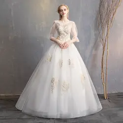 Vivian's Bridal элегантное ТРАПЕЦИЕВИДНОЕ свадебное платье с рукавами-фонариками 2019 яркое кружевное пышное свадебное платье с бисером