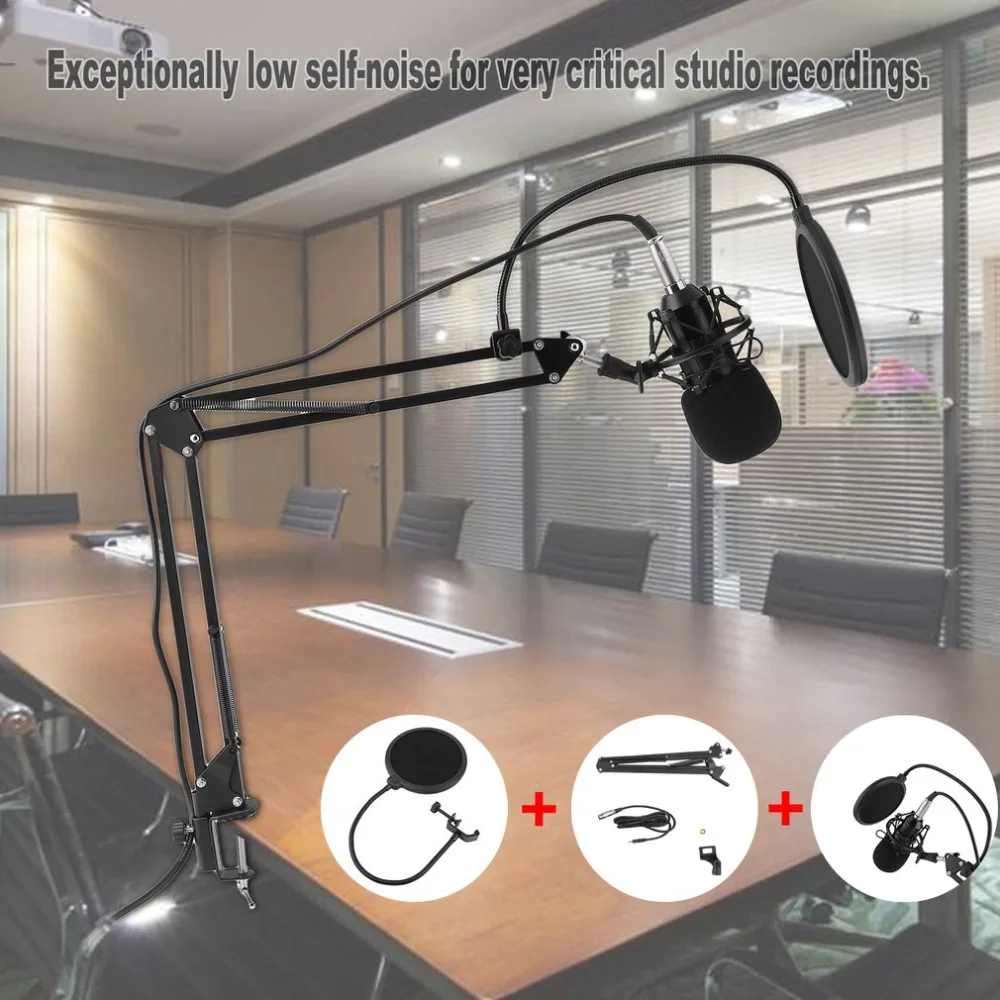 

Professional Condenser Sound Recording Microphone With Mount Holder For Karaoke Radio Braodcasting Singing For Computer PC
