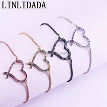 10 шт Разноцветные покрытые микро проложить красочный кубический цирконий полые браслеты с сердечками для женщин ювелирные изделия