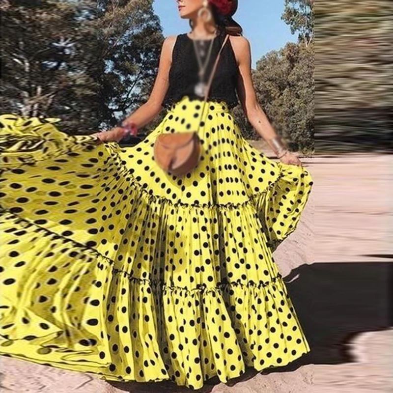 Для женщин высокая Талия Лето Пляж Бохо праздник Коктейльные Вечерние плиссированные макси юбка