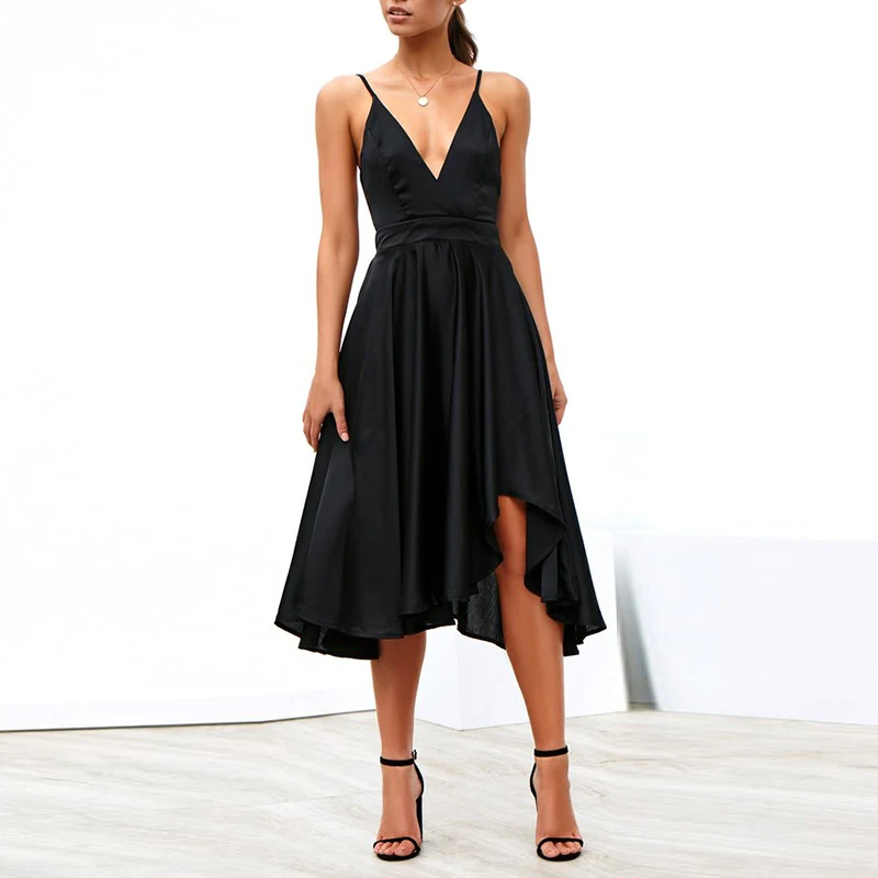 formal occasion Women Sexy v neck high waist a line dress Ladies Solid