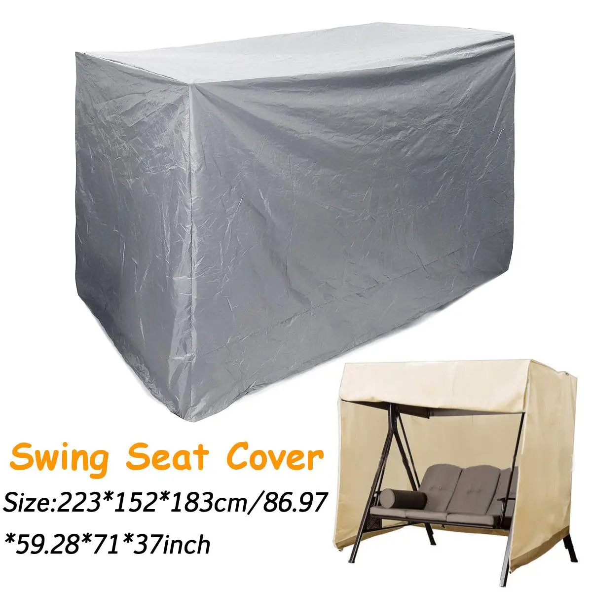 

223*152*183cm Oxford Cloth Swing Seat Cover Outdoor Garden Waterproof Dustproof Swing Protection Bag Cover Silvery Durable New