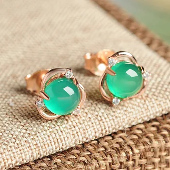 

Princess Emerald Stud peridot Earring S925 Sterling for Women Bijoux En Argent Garnet jade Gemstone jwelry for women Brincos