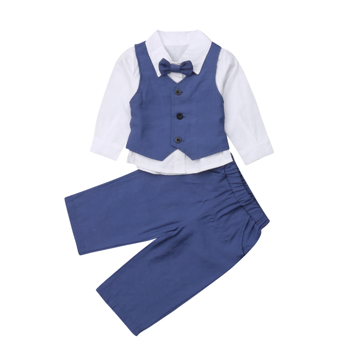 Boys Tops Blouse Waistcoat Pants Bow Cotton Formal Suit Outfit 4Pcs