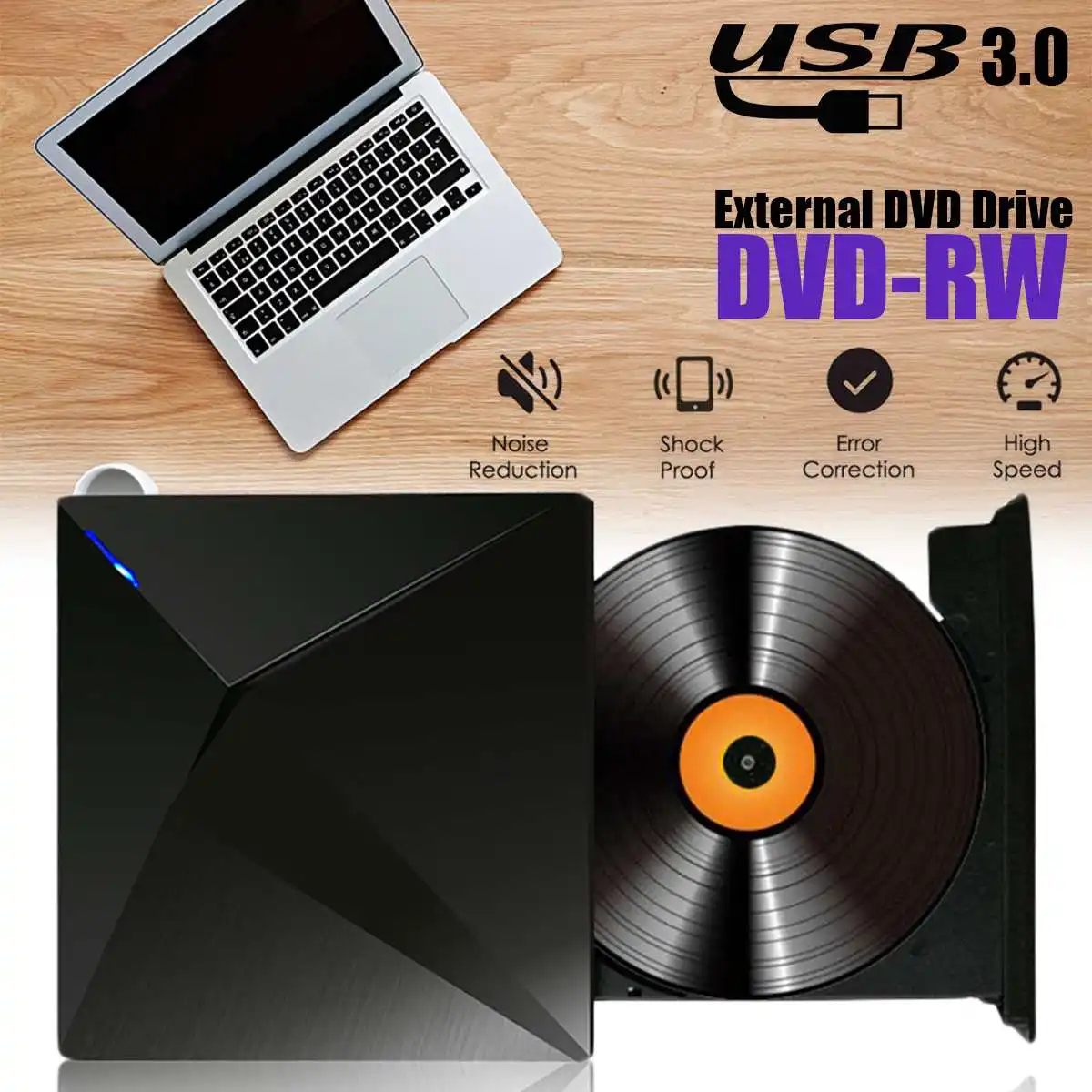 

Slim External USB 3.0 DVD RW CD Writer Drive Burner Reader Player Black ABS For Laptop PC Detachable Design 14.5x14x1.5cm