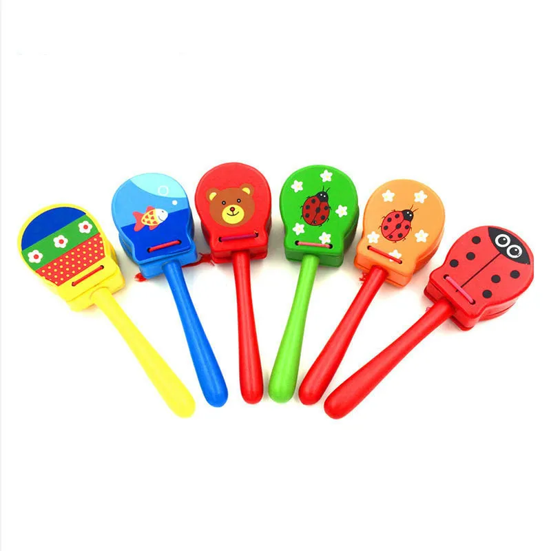 

1pcs Cartoon Kids Wooden Clapper Handle Musical Instrument Toy Early Educational (Random)