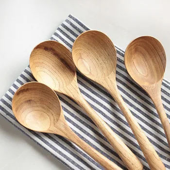 

BalleenShiny 1pc Chestnut Wooden Soup Spoon Smooth Long Handle Honey Porridge Oatmeal Sauce Scoop Eco-friendly Kitchen Tableware