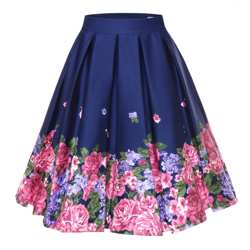 

Retro 2019 Spring Summer Women Vintage Skirts Plus Size Floral Print Women Skirts High Waist Tutu Skirts Female Party Skirts