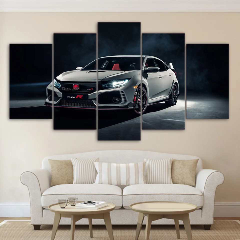 

Modern Canvas Posters HD Printed Wall Art Frame 5 Pieces White Car Dispay Auto Show Painting Home Decor Modular Pictures