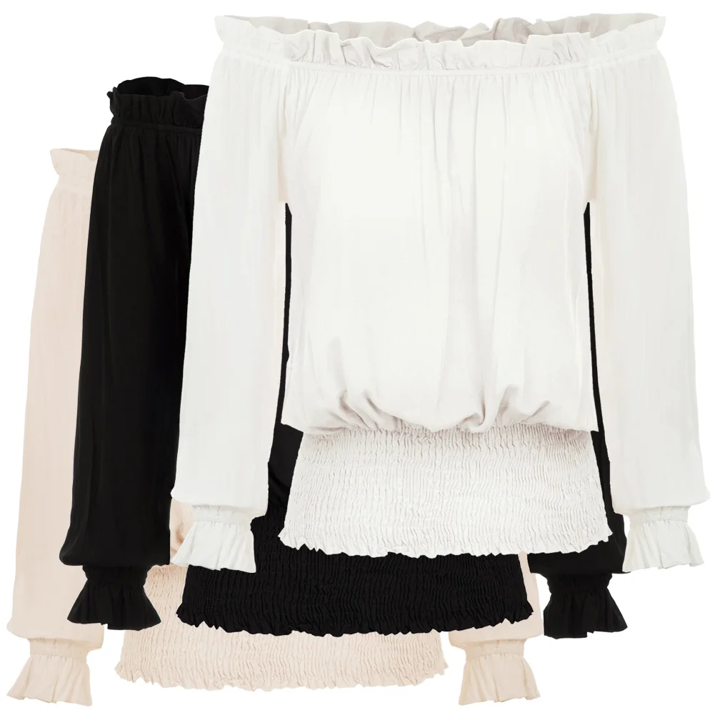 Женская блузка в стиле стимпанк винтажная с длинным рукавом и вырезом на плечах