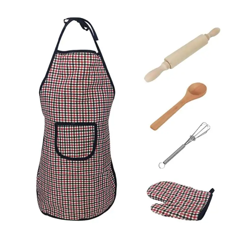 

1set Kitchen toy Children Cooking Apron Gloves Toy Set Kids Funny Baking Chef Set DIY Cooking Baking Suit Toys Pretend Play Toys