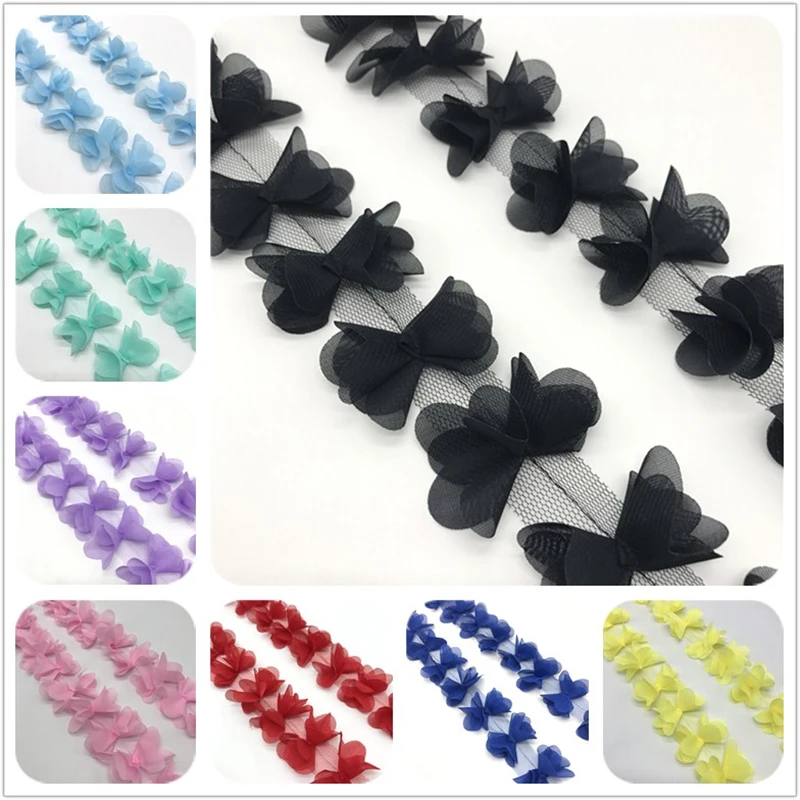 

1Yard 25pcs 60mm 3D Chiffon Cluster Flowers Wedding Dress Bridal Fabric Lace Trim Fabric DIY Applique Trimming Sewing Supplies
