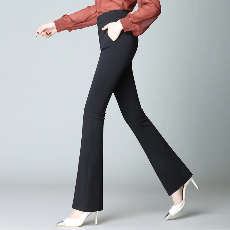 

Women Pants 2019 Spring Summer Casual High Waist OL Flare Pants Office Lady Pants Solid Full Length Trousers Plus Size