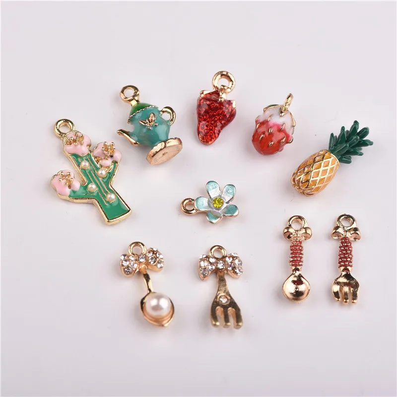

New DIY Handmade Decor Material Strawberry Pineapple Cabochon Alloy Pendant Earrings Bracelet Jewlery Making Accessories 1pcs