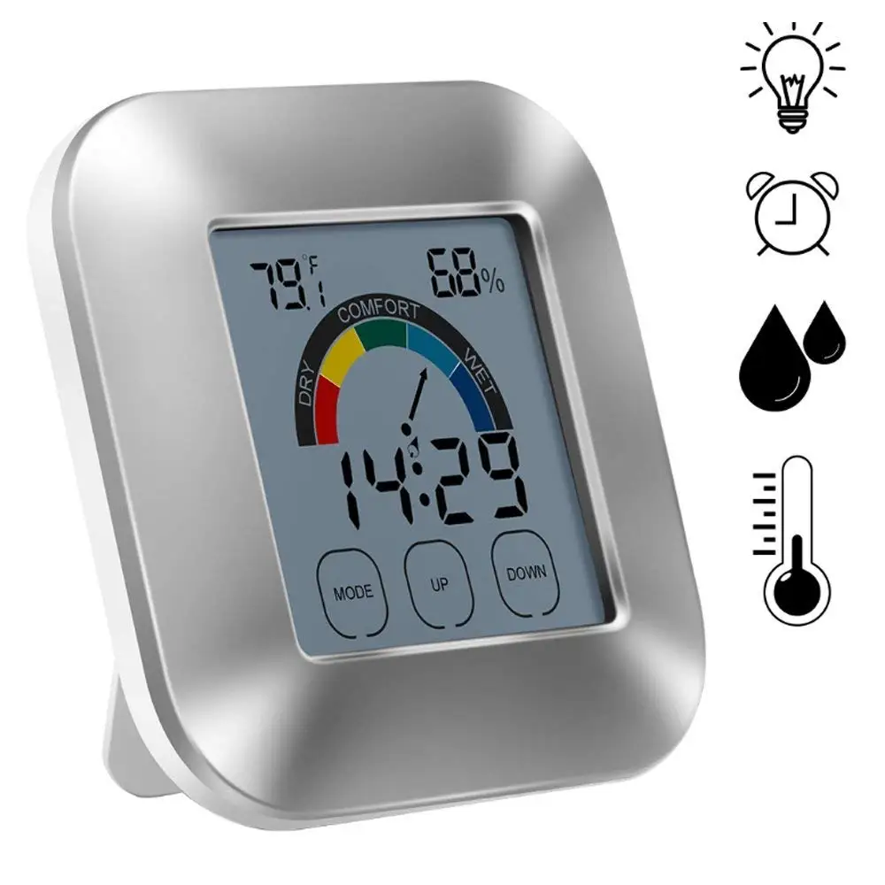 Thermometer Humidity Monitor Alarm Timer Digital Mall Hygrometer Temperature Gauge Meter Sensor Weather Clock With Touchscreen