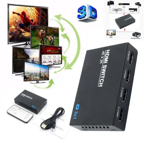 

3 Port HDMI 4K Switcher Selector Splitter Hub iR Remote for HDTV Xbox PS3 PS4 Multimedia