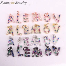 26PCS ZYZ331-4667 New Micro Pave Rainbow CZ 26 Alphabet Letter Initial Pendant Charms