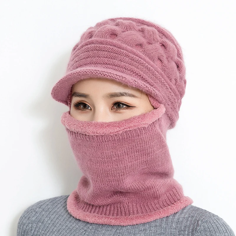 2018 Female Neck Warmer winter Knitted Hats Mask Women Winter Hat Beanies Hats Scarf Set Beanie