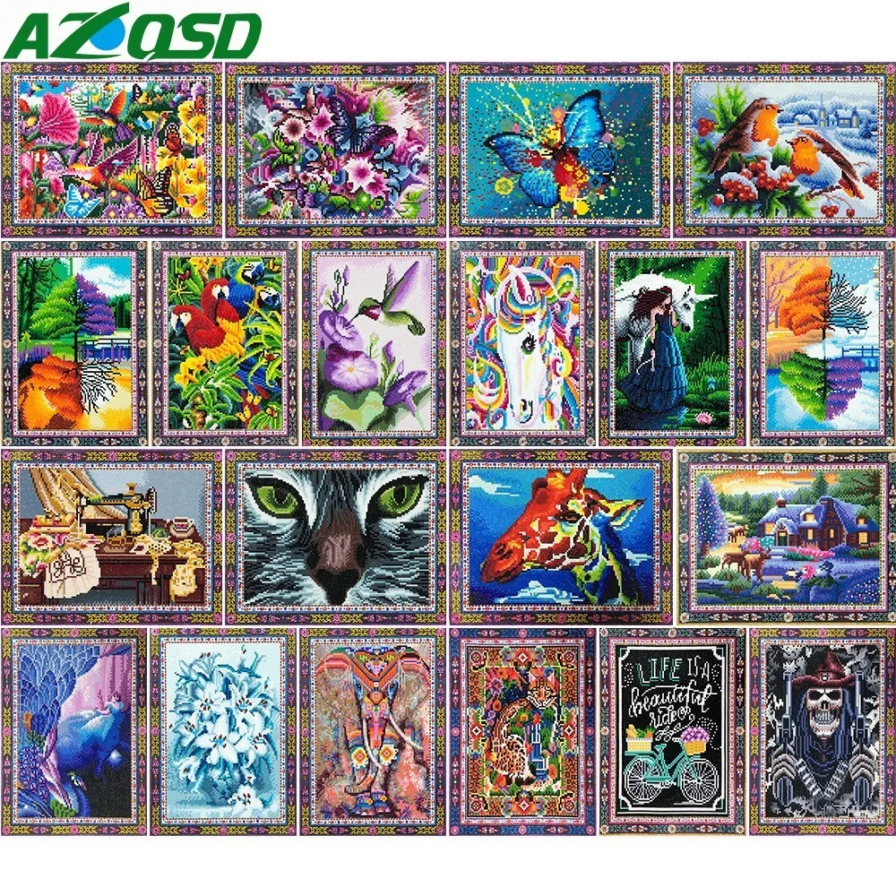 

AZQSD Diamond Painting Animal Special Shaped Gift Diamond Mosaic Landscape With Lace Picture Of Rhinestones Home Decor