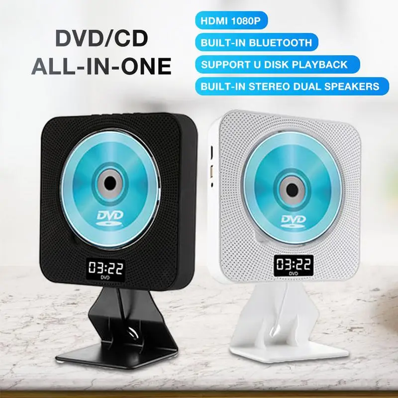 

DVD Player Wall-mounted CD Player LED Display Multi-function HDMI 1080P Compatible Bluetooth USB Remote Control with Dust Cover