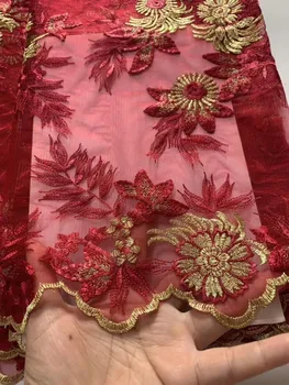 

French Net Lace Fabric 2019 Latest african guipure lace fabric with embroidery nigerian mesh tulle net yarn lace fabric 5 yards