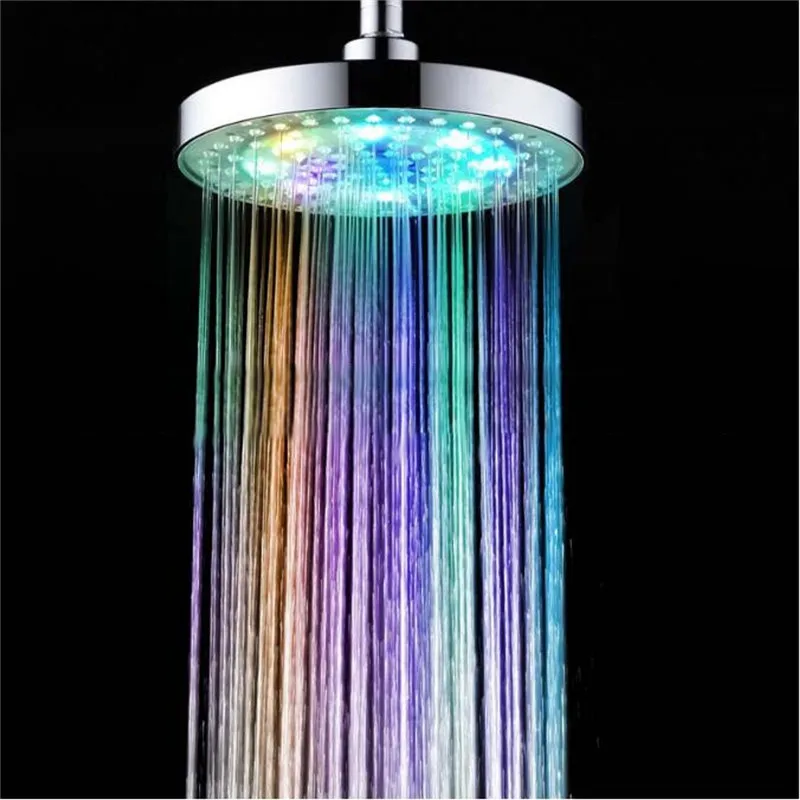 

Xueqin 8 Inch Round LED Shower Head Silver Chrome Face 7 Color-Changing 360Degree Adjustable Rainfall Sprinkler