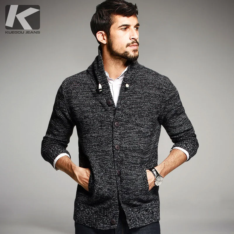 KUEGOU осень мужские свитеры для женщин 100% хлопок вязаный кардиган вязание брендовая одежда человека трикотаж Sweatercoats 16850