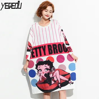 

#1616 Fashion Long Printed T Shirt women Striped Big size Loose Cartoon Girls Tee Femme Streetwear Harajuku Funny Tide Tshirt