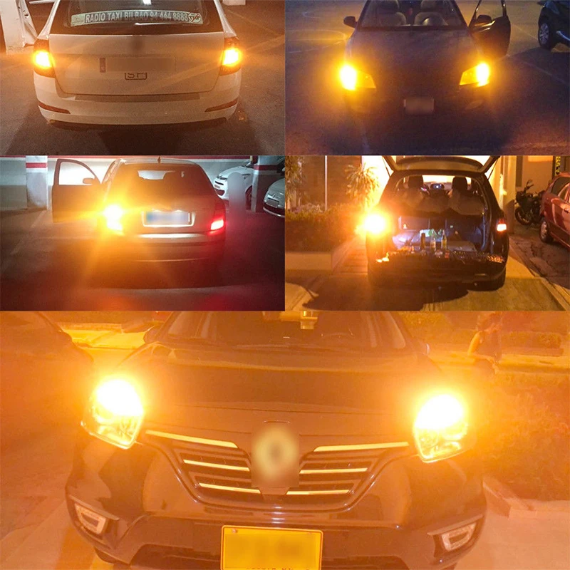 2x T20 7440 WY21W 144SMD янтарно-желтая светодиодная автомобиля Хвост обратный резервные лампочки