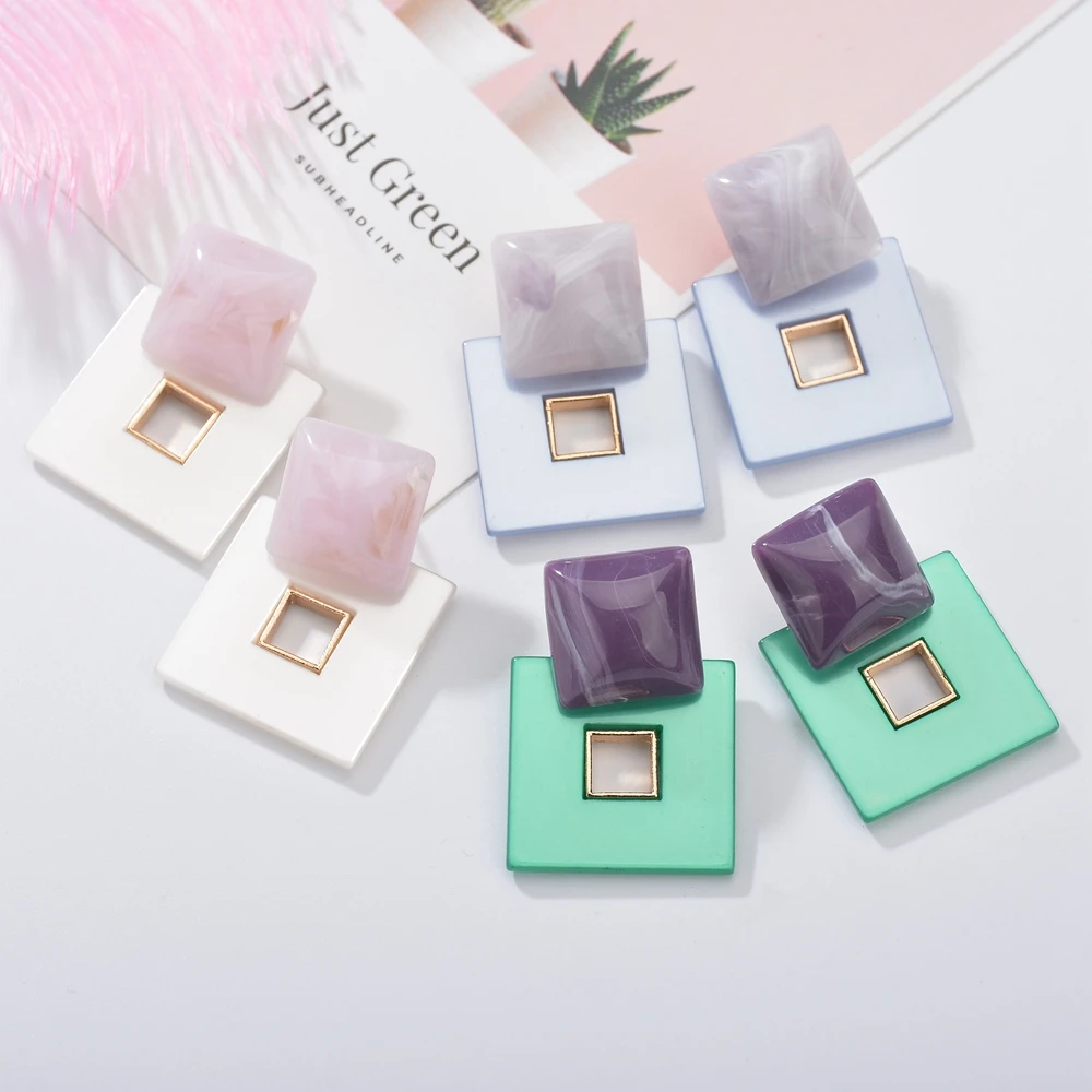 

MESTILO 2019 New Design Green Square Resin Drop Earrings For Women Casual Statement Big Earrings Trendy Jewelry Wholesale