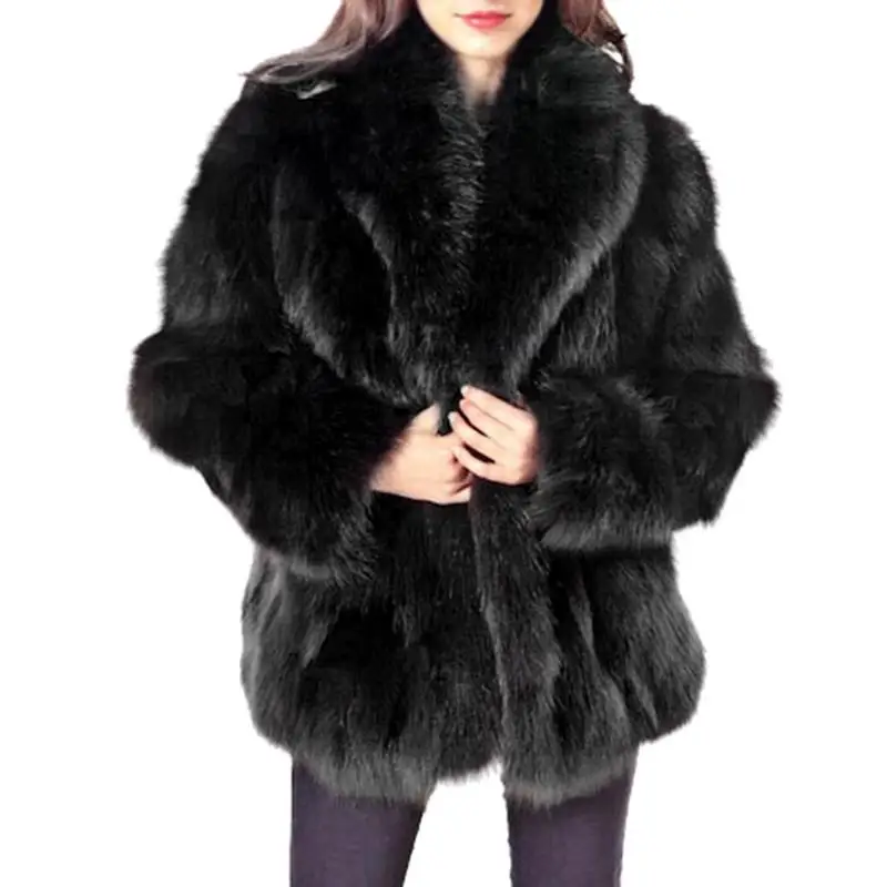 2019 Medium Long Fake Fox Fur Jacket Women Autumn Winter Faux Fur