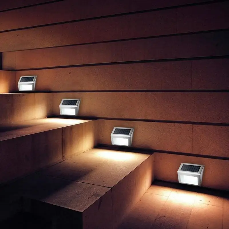 Stainless Steel 3LED Solar Stair Lights Outdoor Courtyard Pathway Lamps