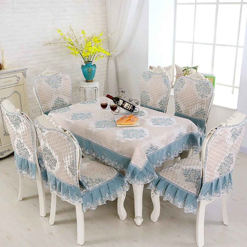 

Europe Lace Embroidered Table Cloth Satin Silk Thick Chair Cover Seat Cushion Rectangle Tablecloth Home Wedding Decor tapetes