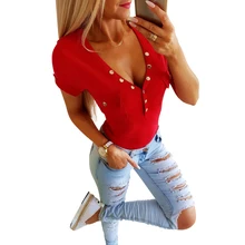 ^#Cheap Blouse Woman Plus Size Casual Short Sleeve V-Neck Shirt Ladies Sexy Button Pocket Top Female Fashion Slim Summer Tops blusas D30 ^#Cheap Blouse Woman Plus Size Casual Short Sleeve V-Neck Shirt Ladies Sexy Button Pocket Top Female Fashion Slim Summer Tops blusas D30