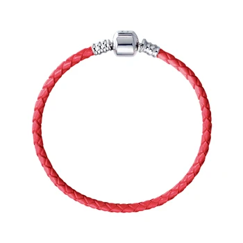 

Strollgirl Original 925 Sterling Silver Pink Red Genuine Braided Leather Snake Chain Bracelets with Snowflake Cz for Women Gift