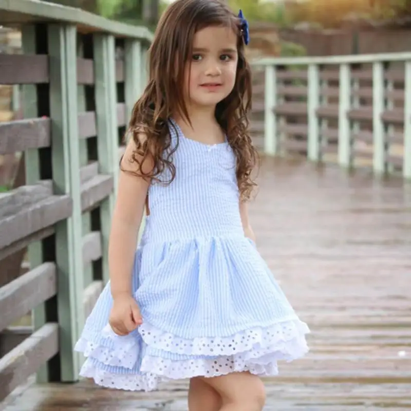 

Baby Girls Dress Cute Summer Dresses Girls Stripes Lace Sling Sleeveless Bowknot Princess Tutu Dress Kids Party Clothes