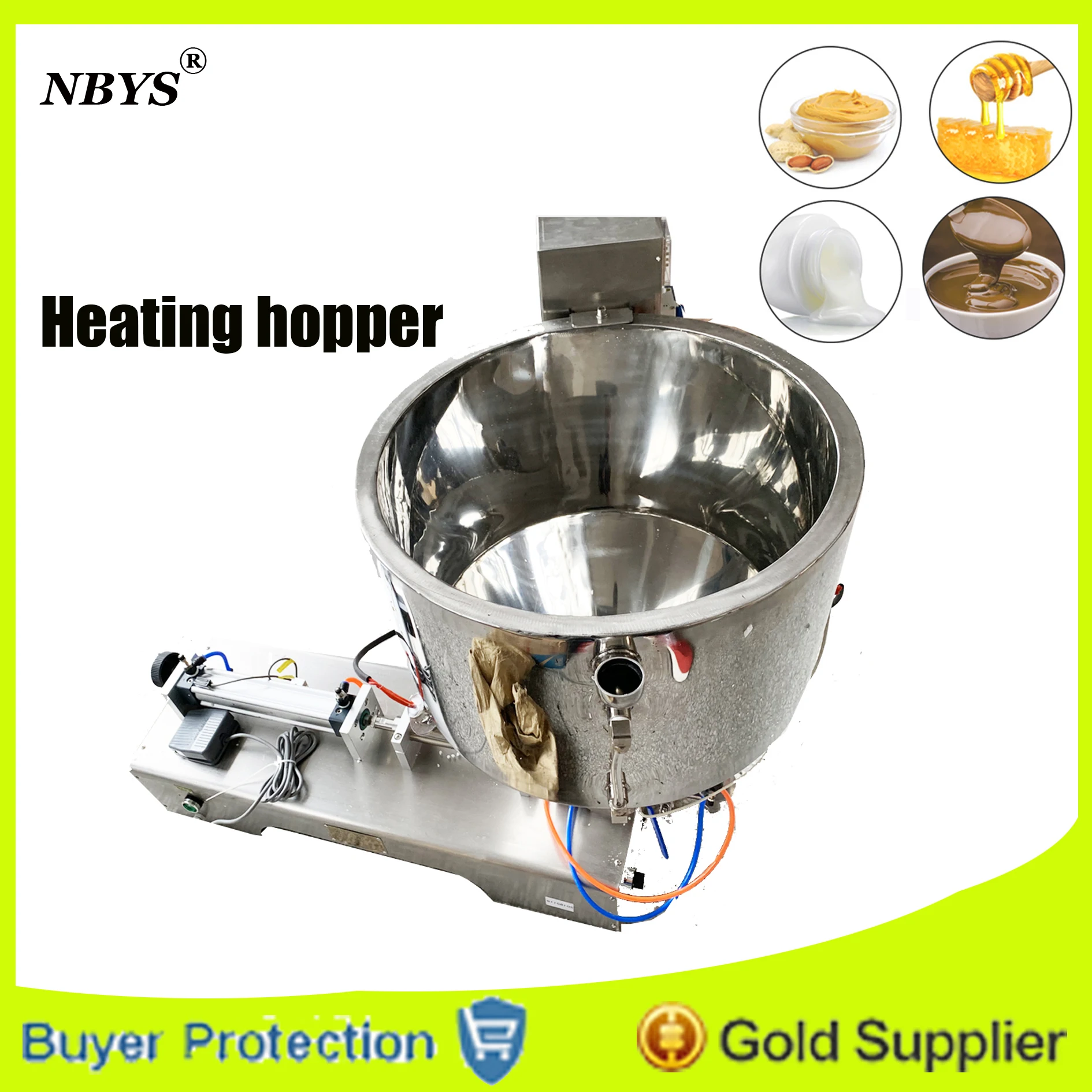 

Free Shipping chocolate honey cream hot juice sauce jam filler paste filling machine,pneumatic piston filler with heating hopper