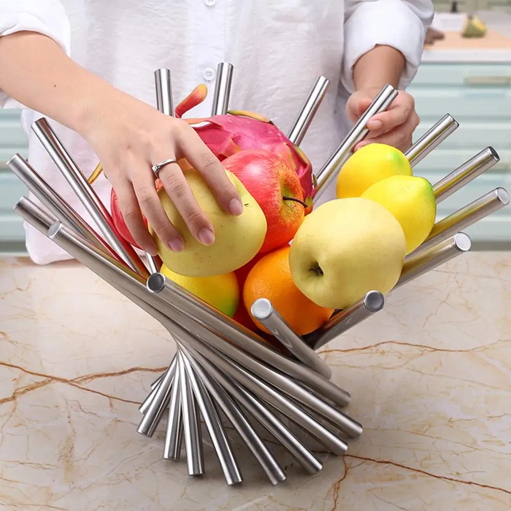

Modern Creative Fashion Rotate Stainless Steel Fruit Plate Storage Rack Tray Holder Basket Fruits Bowls Kitchen Decor Tools