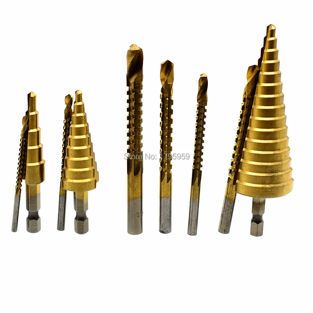 Step Drill Bits 1/4" Hex Shank Wood Metal Plastic Drilling Hole HSS