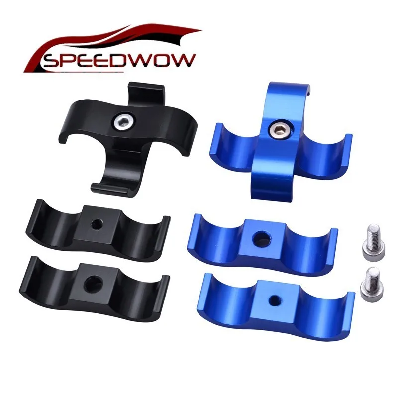 

SPEEDWOW Blue Black 2Pcs 13mm Braided Rubber CPE Hose Line Clamp Aluminum Alloy Anodized Separator Divider Clamp Kit AN6