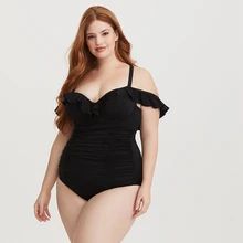 Женский слитный купальник размера плюс, v-образный вырез, с открытыми плечами, рюшами, рюшами, пуш-ап, купальник, винтажный пляжный купальник