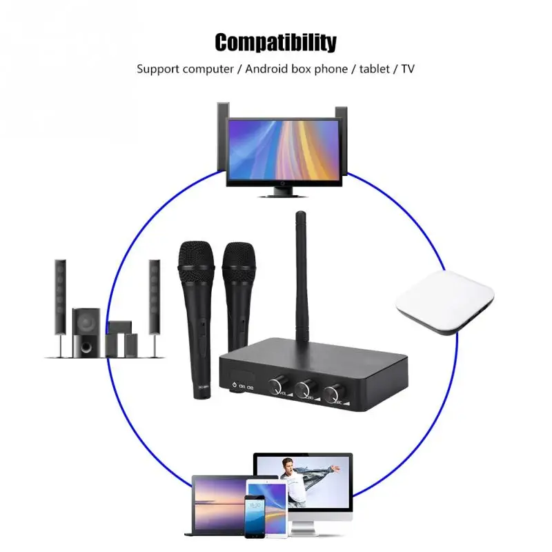 

Handheld Mini Home KTV Wireless WIFI Karaoke Machine with Two Microphone Metal Mesh Protection Net