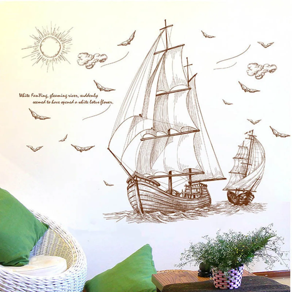 60x90cm PVC Sailboat Wall Sticker 3D Mural Adhesive DIY Art Wall Window