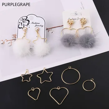 

DIY earrings accessories gold plating electrochromic hollow five-pointed star round pendant hand made material 10pcs