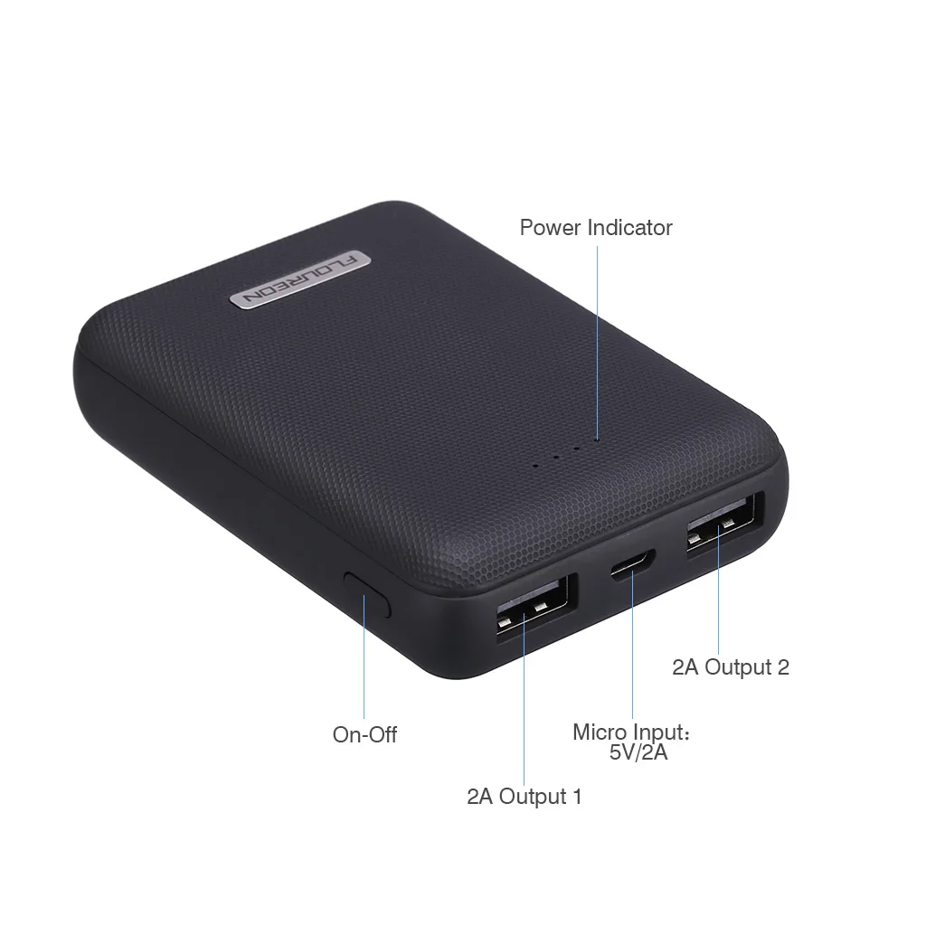 Floureon 10000 мА/ч Мощность мобильные аккумуляторы Dual USB Портативный внешний Батарея