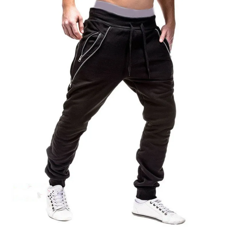 FDWERYNH Hip HopJoggers брюки 2018 тонкий сплошной цвет поддельные молнии длинные мужские