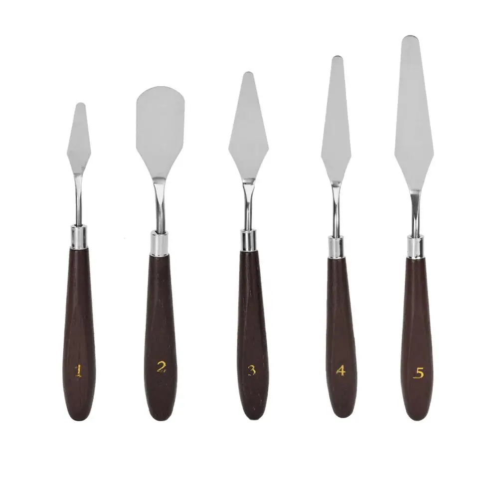 

5pcs Stainless Steel Palette Knife Art Wooden Handle Lightweight Oil Painting Knives